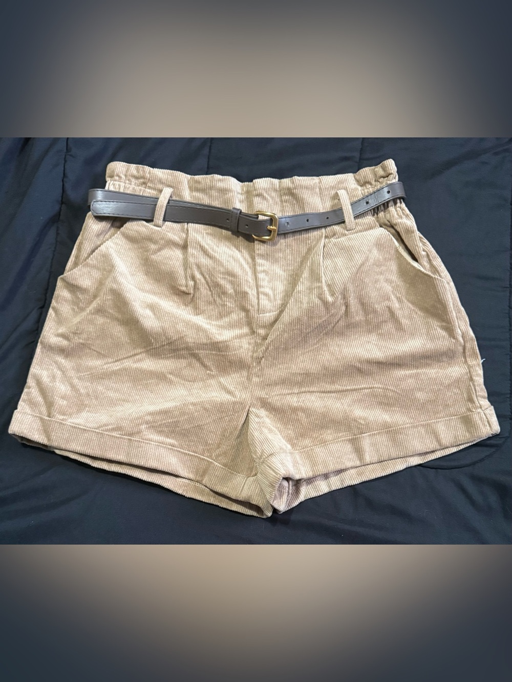 CIDER Tan Corduroy Belted High Waist Shorts Size L NWT